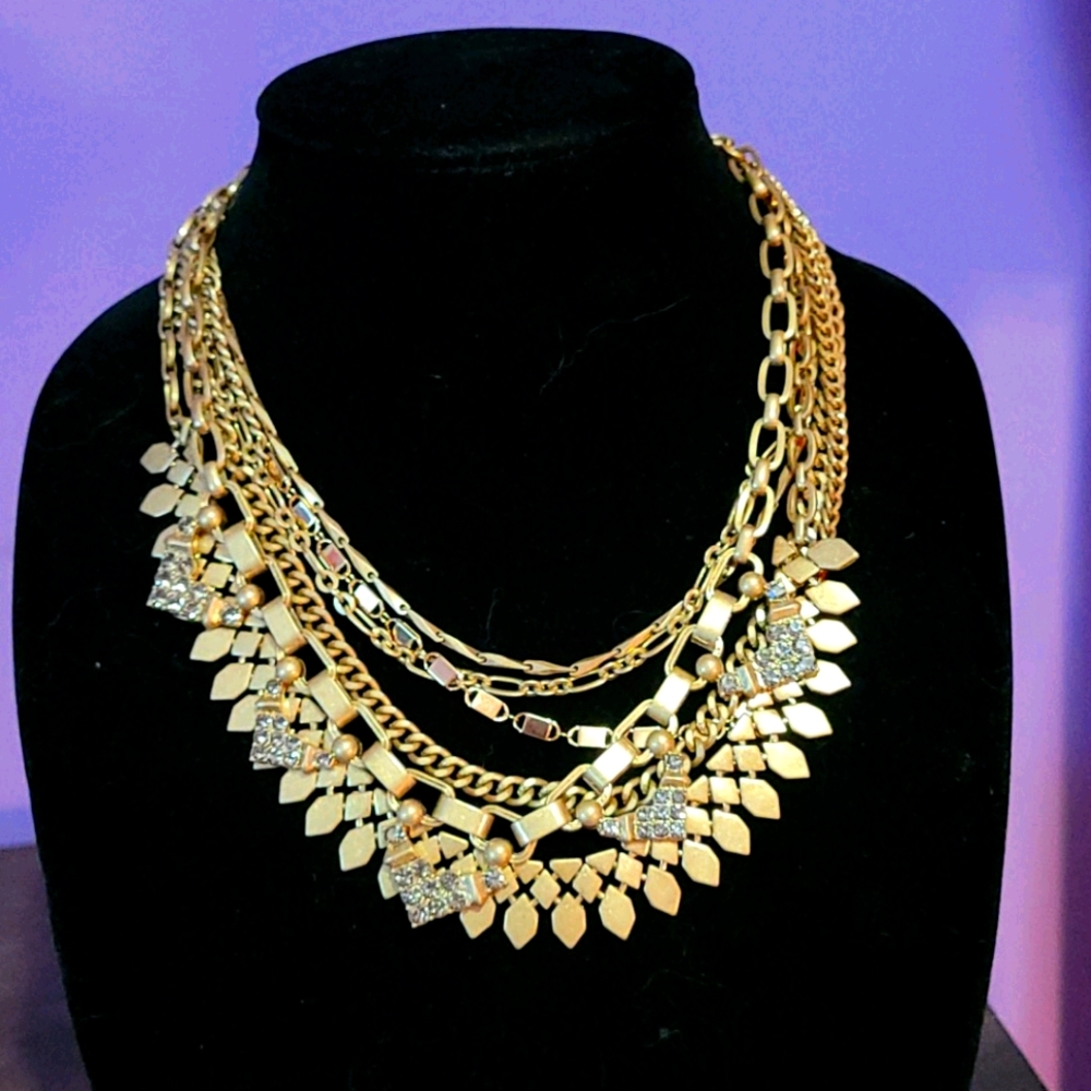 Stella and dot multi layer statement necklace gold